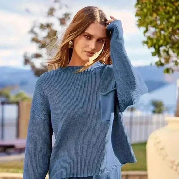 Women's Winter 2 Piece Sweater Set Casual Pullover + Short - Picture 5 of 8